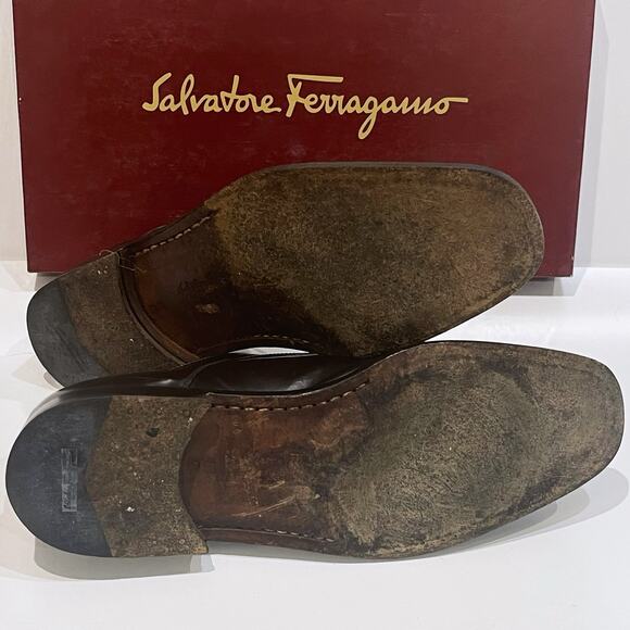 Salvatore Ferragamo 8.5 D Corrado Lace Oxford Brown Leather VTG Italy Authentic